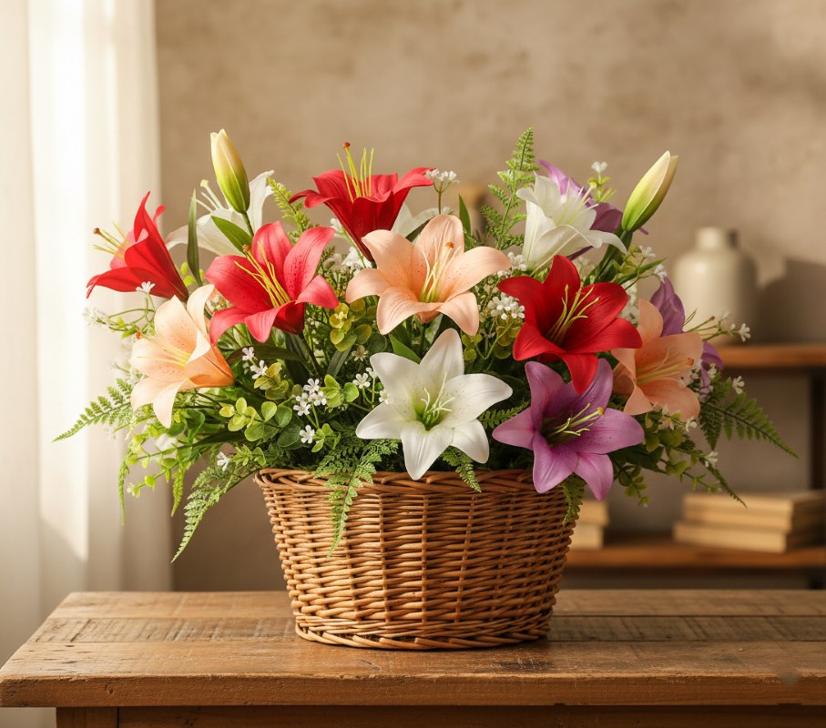 Корзина з голівками лілій